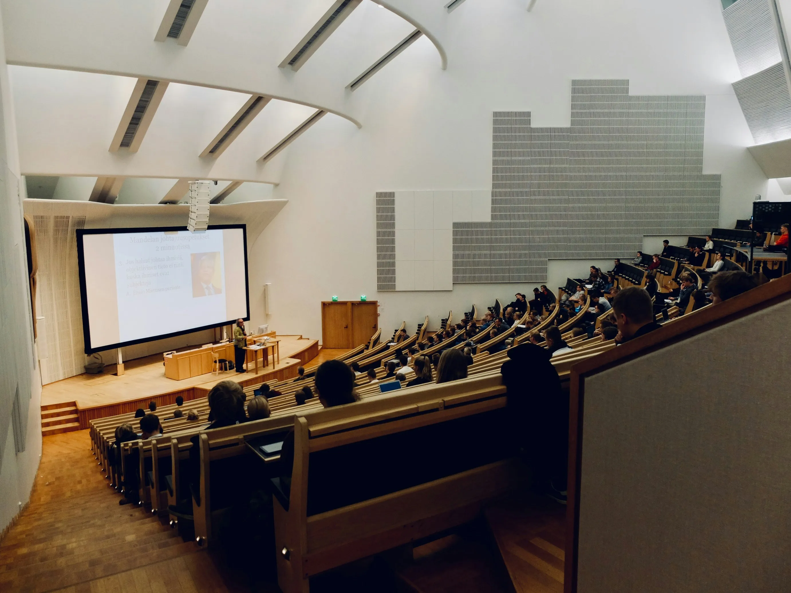 A student-filled lecture theatre